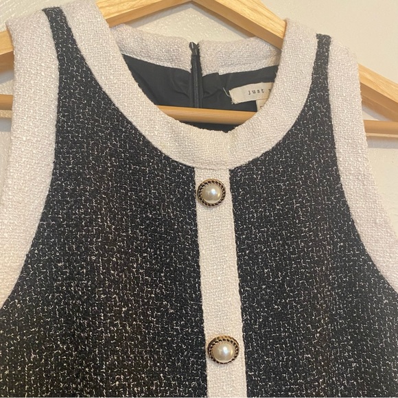 NWT Just Me Tweed Shift Mini Dress, Pearl Buttons, Chanel Style, Black, Large - Picture 6 of 6
